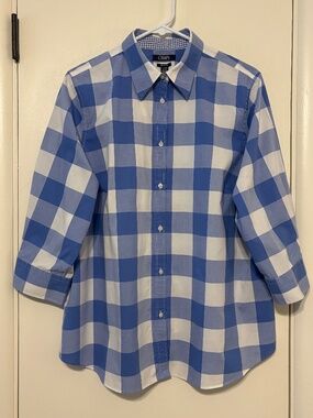 Ralph Lauren CHAPS Women's Plus Buffalo Check No Iron Button-Front Shirt Top 1X